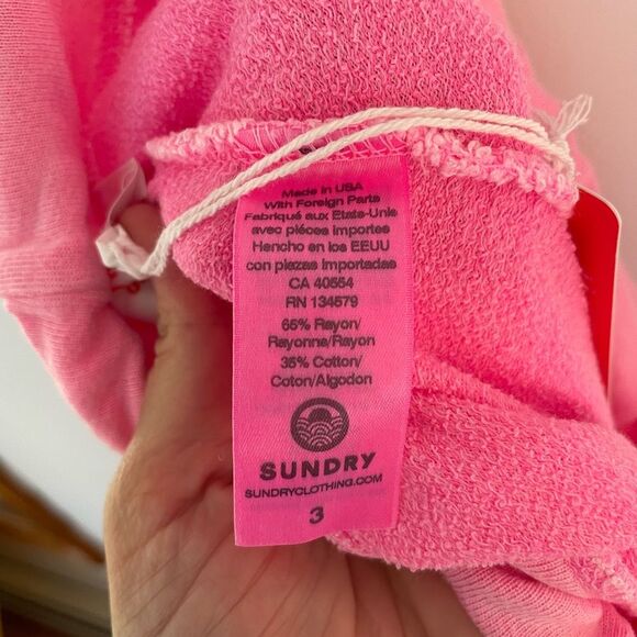 New SUNDRY Women's Stripes Sweatpants in Pigment Dyed Pink Neon size 3/L - Picture 9 of 11